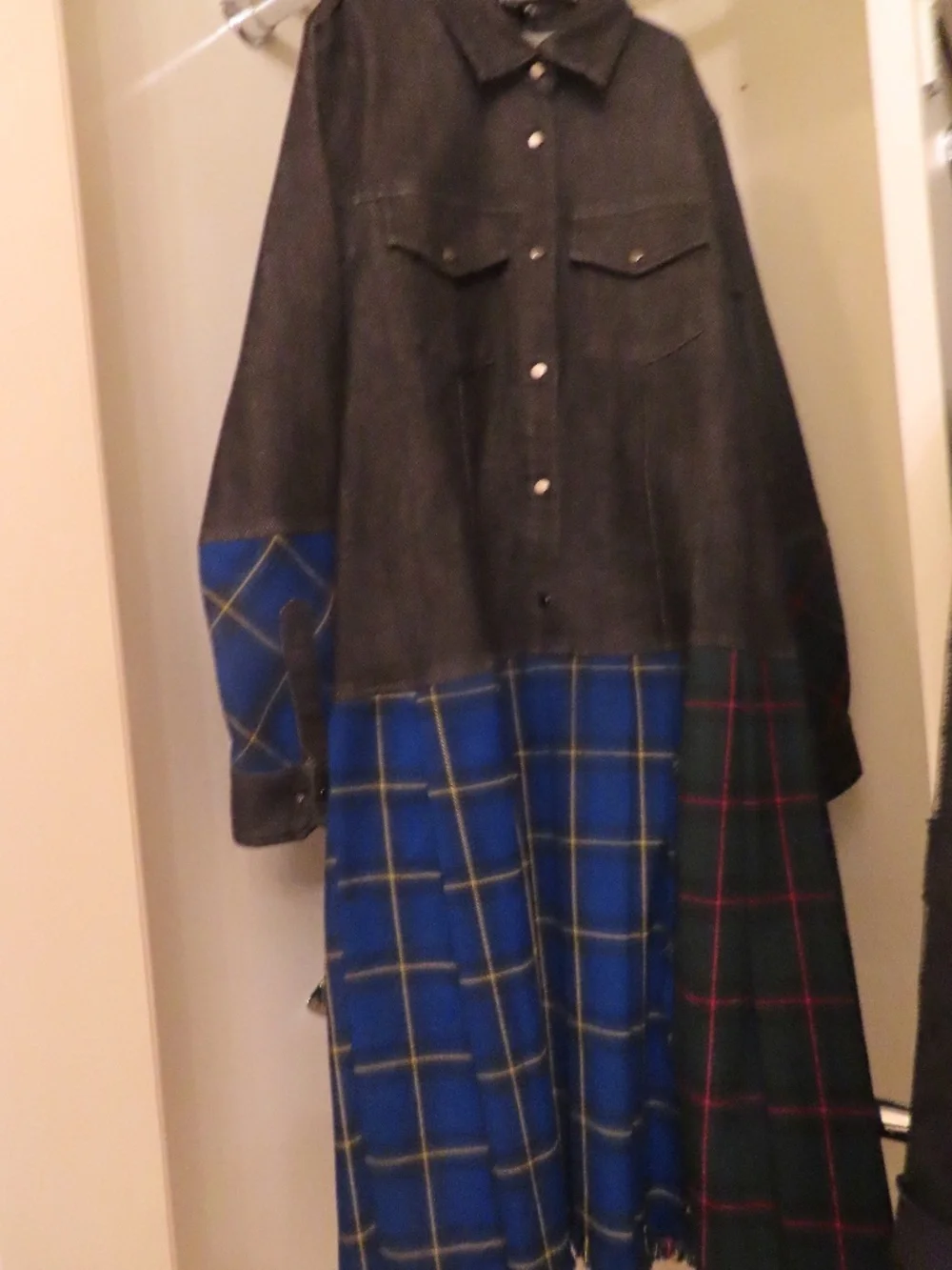 Elle.Oh.Elle Size Small Plaid Patchwork Shirt Dress | Denim Look Button Front